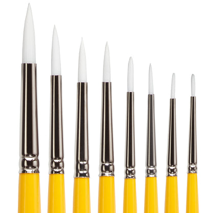 White Nylon 7950 Round Short Handle Brush Set - 8 pc