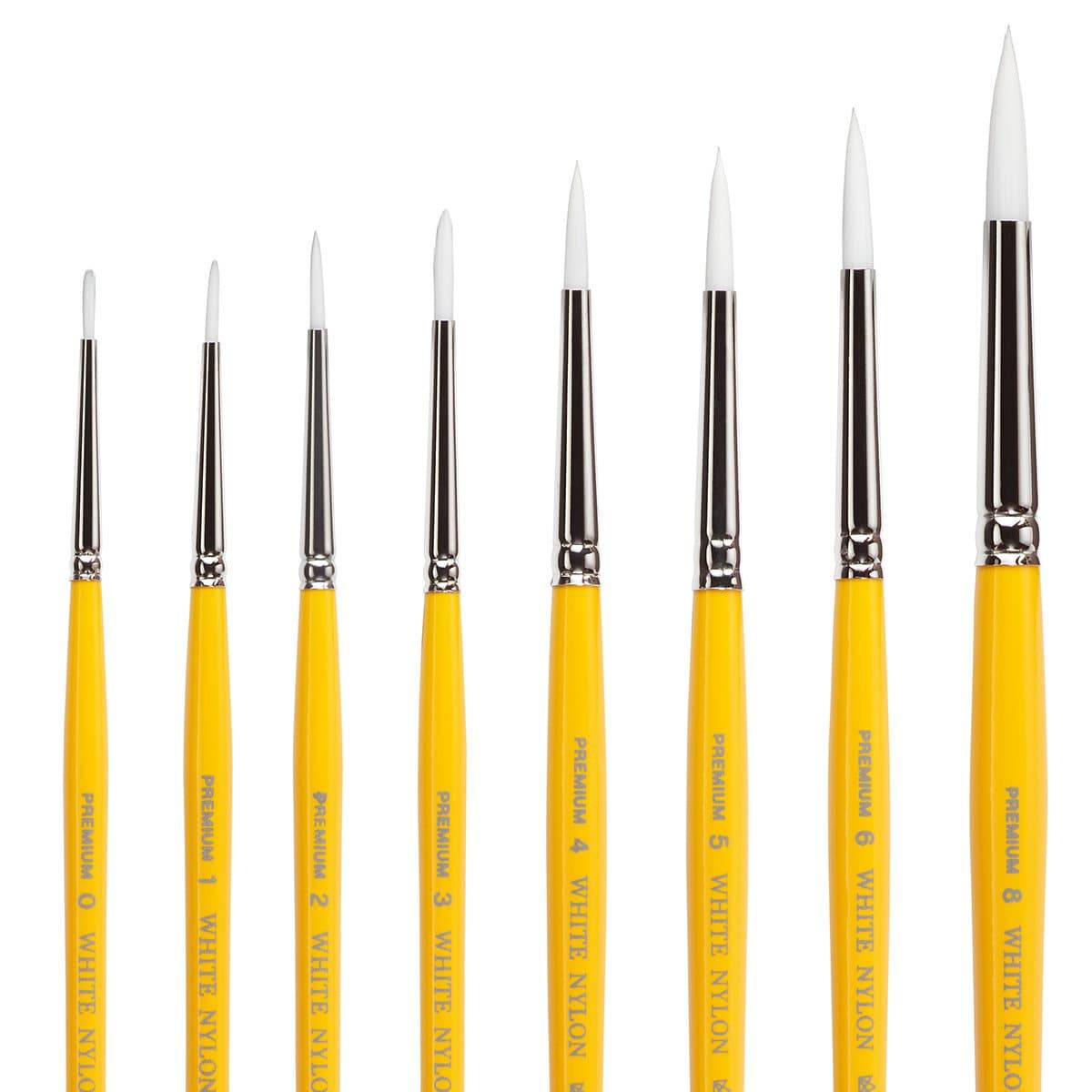 White Nylon 7950 Round Short Handle Brush Set - 8 pc
