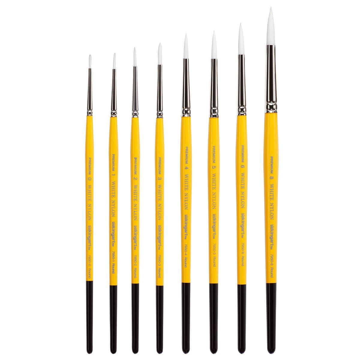 White Nylon 7950 Round Short Handle Brush Set - 8 pc