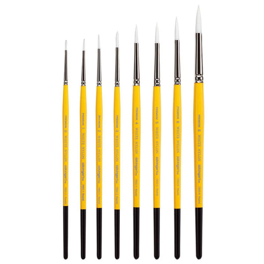 White Nylon 7950 Round Short Handle Brush Set - 8 pc
