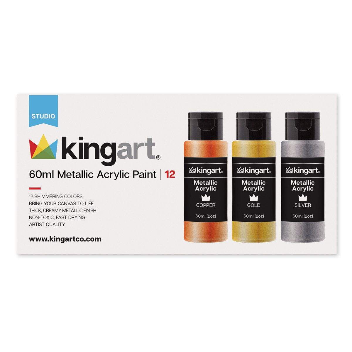 Studio Acrylic Paint - 60ml Bottles - 12 Metallic Colors