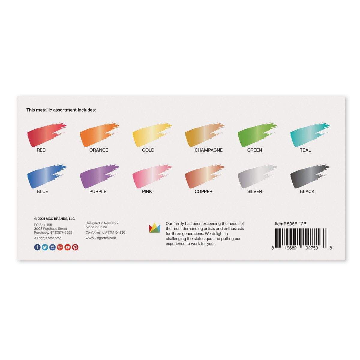 Studio Acrylic Paint - 60ml Bottles - 12 Metallic Colors