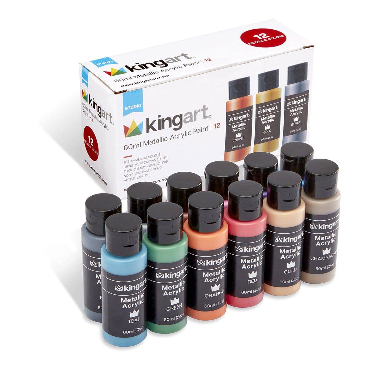 Studio Acrylic Paint - 60ml Bottles - 12 Metallic Colors