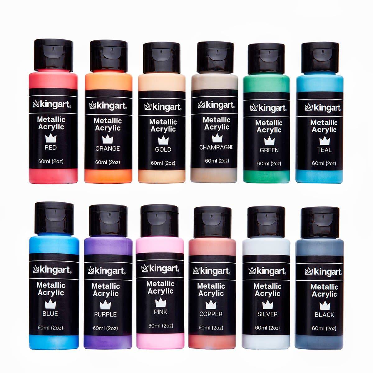 Studio Acrylic Paint - 60ml Bottles - 12 Metallic Colors