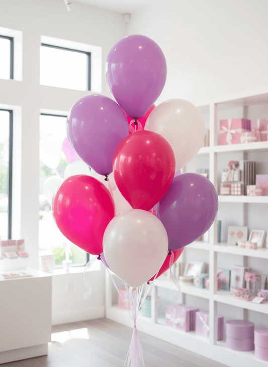 Lavender, Lilac, Fuchsia & White Pearl Balloon Bouquet - 12 Pack Party Balloons