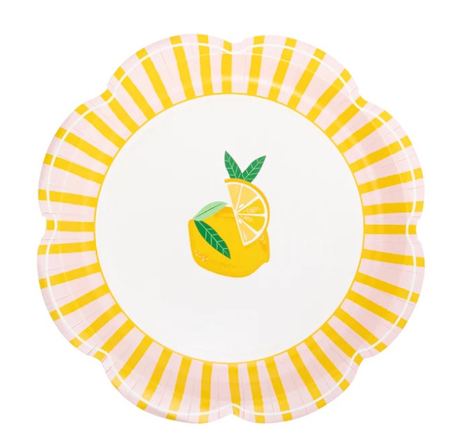 Yellow & Pink Striped Scallops Plate