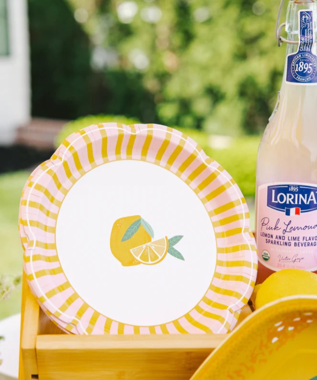 Yellow & Pink Striped Scallops Plate