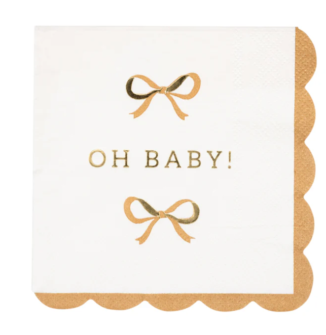 Oh Baby Gold and Tan Cocktail Napkin
