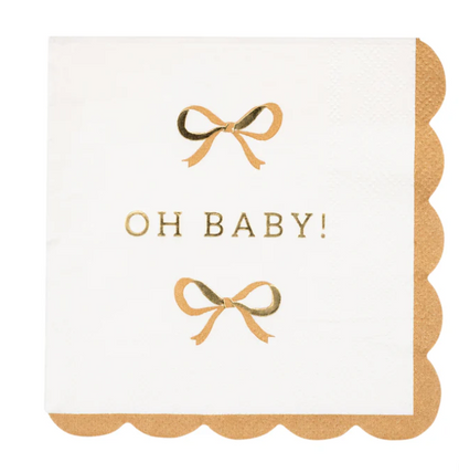 Oh Baby Gold and Tan Cocktail Napkin