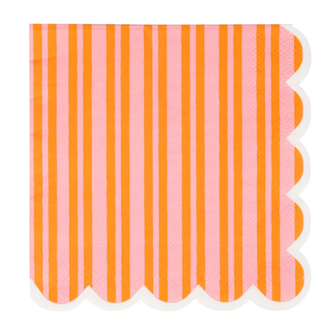 Orange & Pink Striped Cocktail Napkin