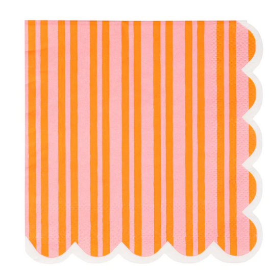 Orange & Pink Striped Cocktail Napkin