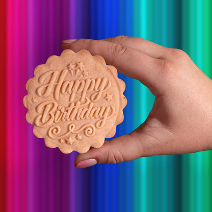 Embossed Birthday Cookie Stamp - "HBD" HAPPY BIRTHDAY