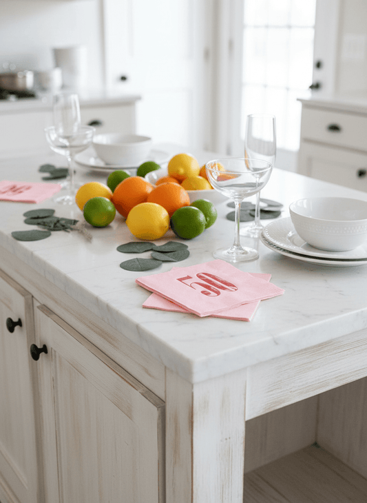 50th Birthday Napkins Pink & Red - Set of 16 Cocktail Napkins for Party