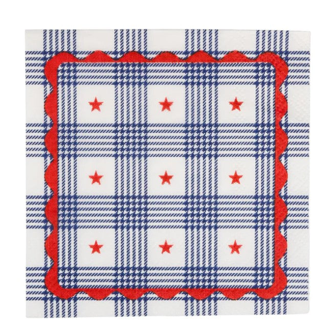 Plaid Stars Paper Cocktail Napkin