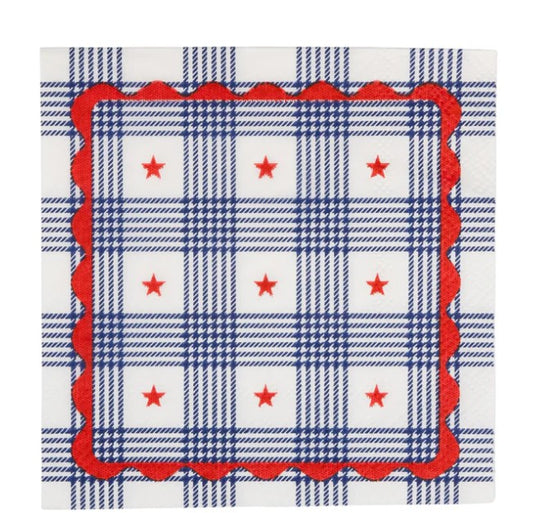 Plaid Stars Paper Cocktail Napkin