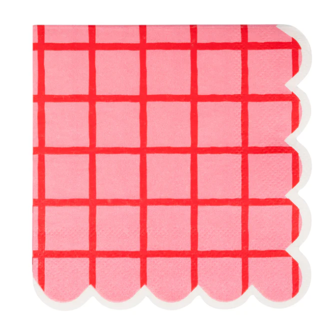 Red and Pink Grid Cocktail Napkin