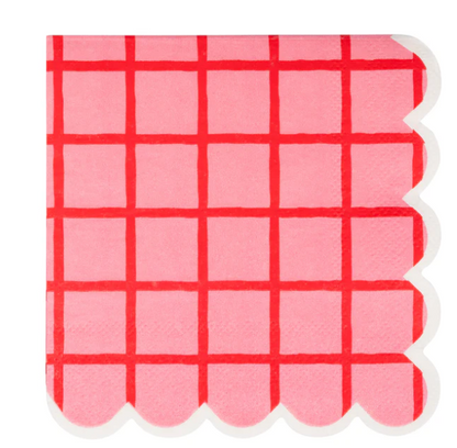 Red and Pink Grid Cocktail Napkin