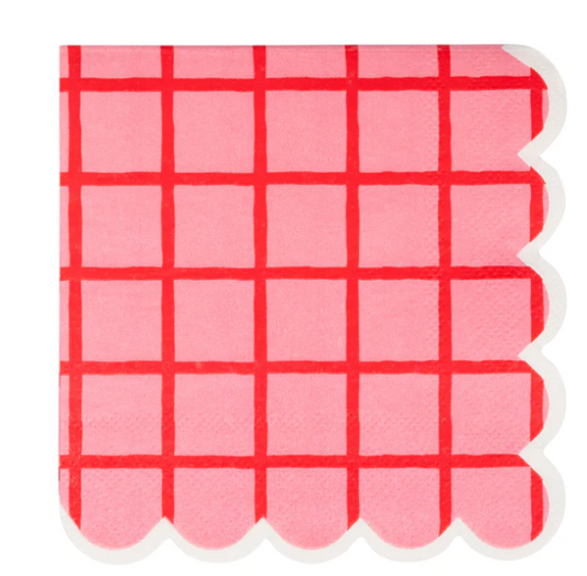 Red and Pink Grid Cocktail Napkin