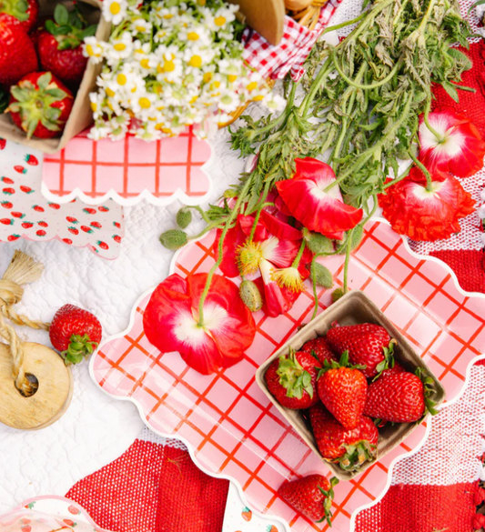 Red and Pink Grid Cocktail Napkin