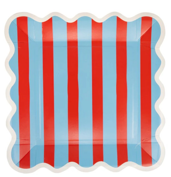 Blue & Red Striped Paper Plate - 9"
