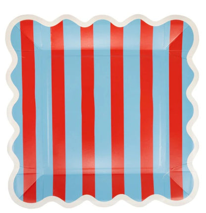Blue & Red Striped Paper Plate - 9"