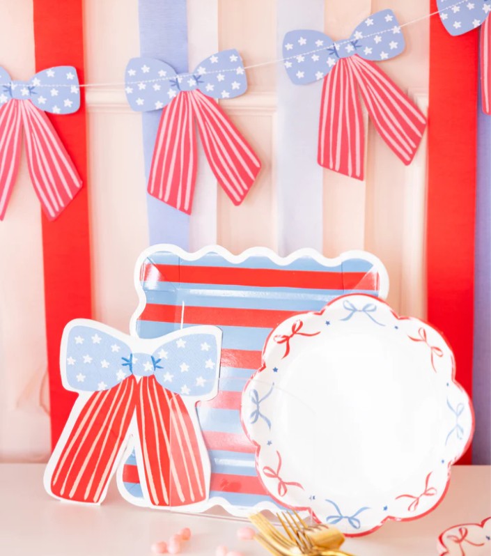 Blue & Red Striped Paper Plate - 9"