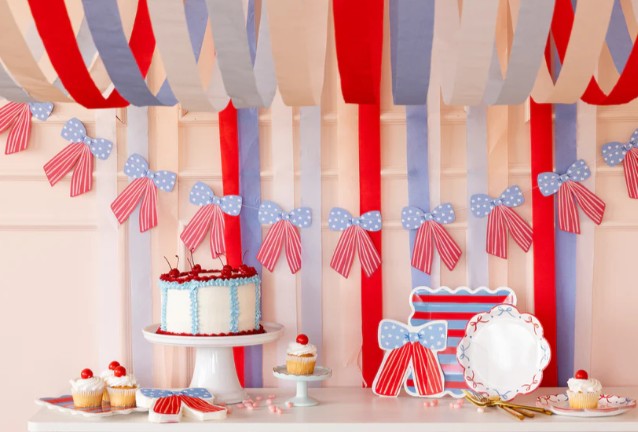 Blue & Red Striped Paper Plate - 9"