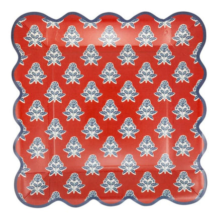 Red Block Floral Paper Plate - 9"