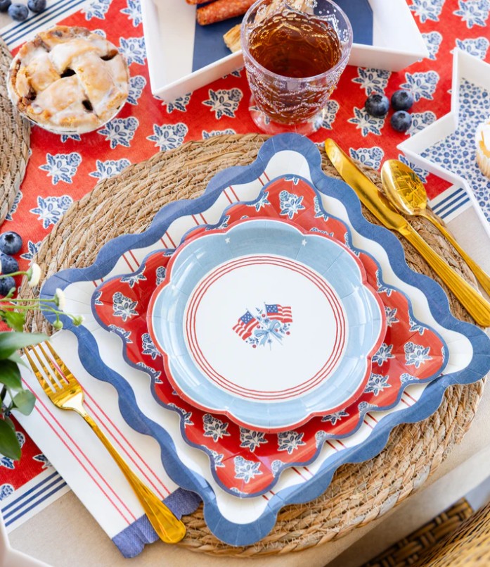 Red Block Floral Paper Plate - 9"