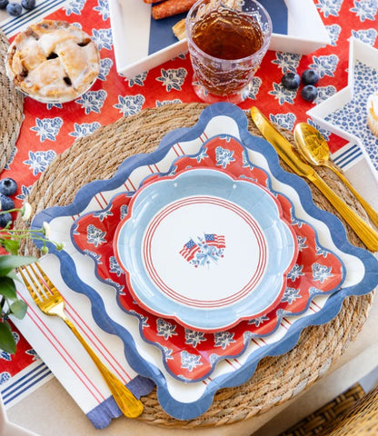 Red Block Floral Paper Plate - 9"