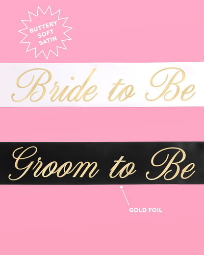 Bride and Groom Sash Duo - black + white satin sashes