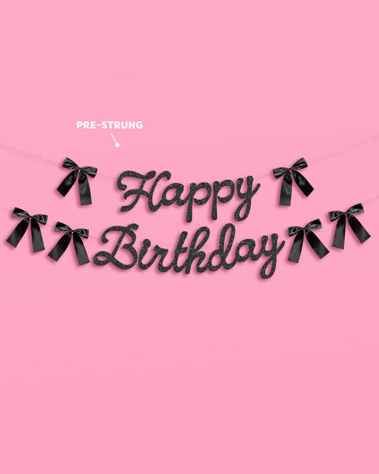 Little Black Bow Banner - black glitter banner