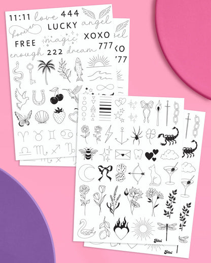 Realistic Fine Line Tattoos - 4 tattoo sheets