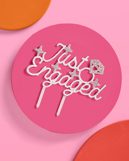 Just Engaged Topper - pearl + crystal cake topper