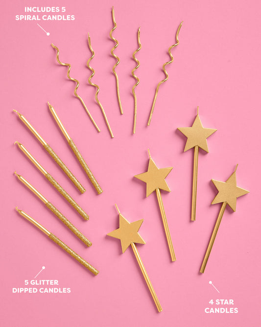 Make a Wish Gold Candles -  14 gold glitter candles