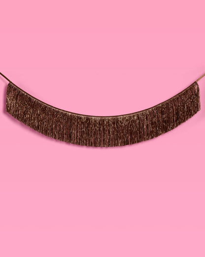 Espresso Fringe Banner - brown metallic fringe