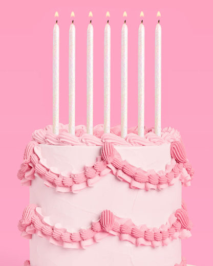 White Glitter Candles - 10 glitter candles