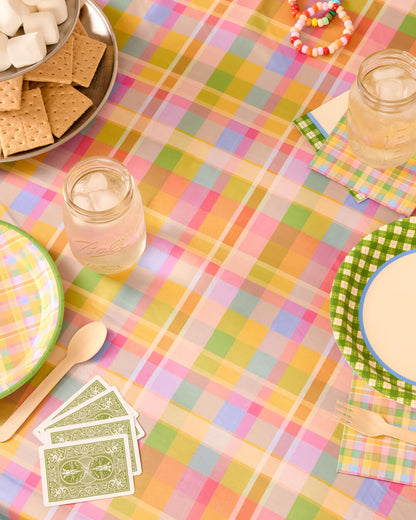 Summer Camp Tablecloth - rainbow plaid table cover