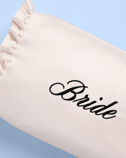 Embroidered Bride Satin Ruffle Cosmetic Bag - cream bag