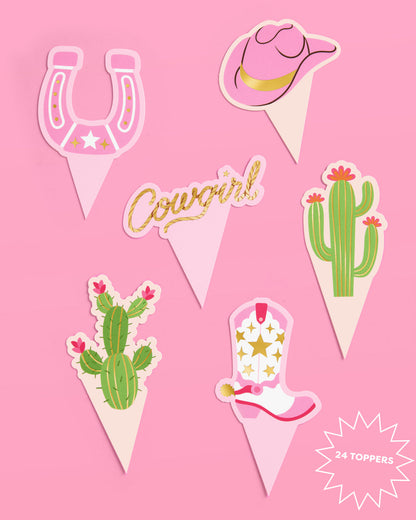 Cowgirl Cupcake Toppers - 24 toppers + sleeves
