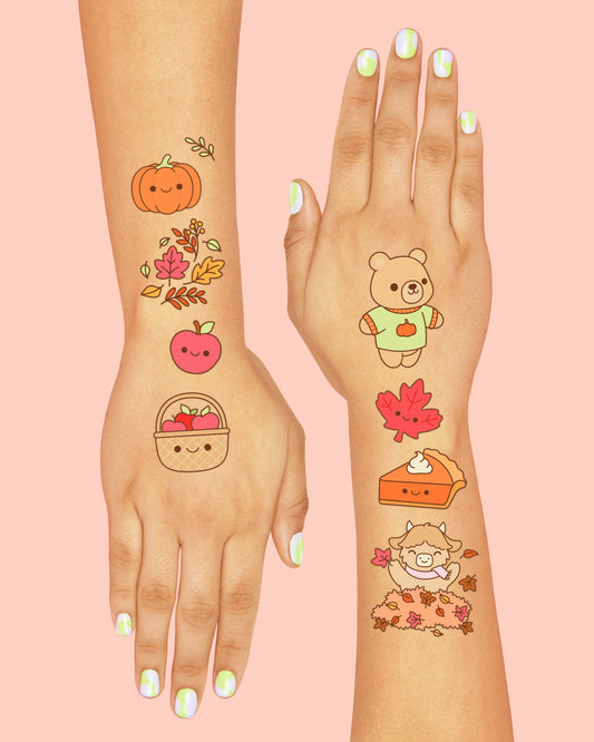 Fall Kawaii Tattoos - 58 temporary tattoos