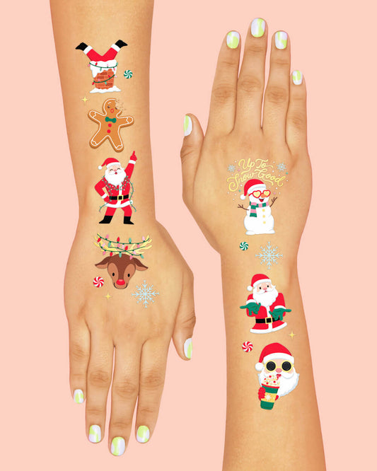 Silly Santa Christmas Tats - 48 gold foil tattoos