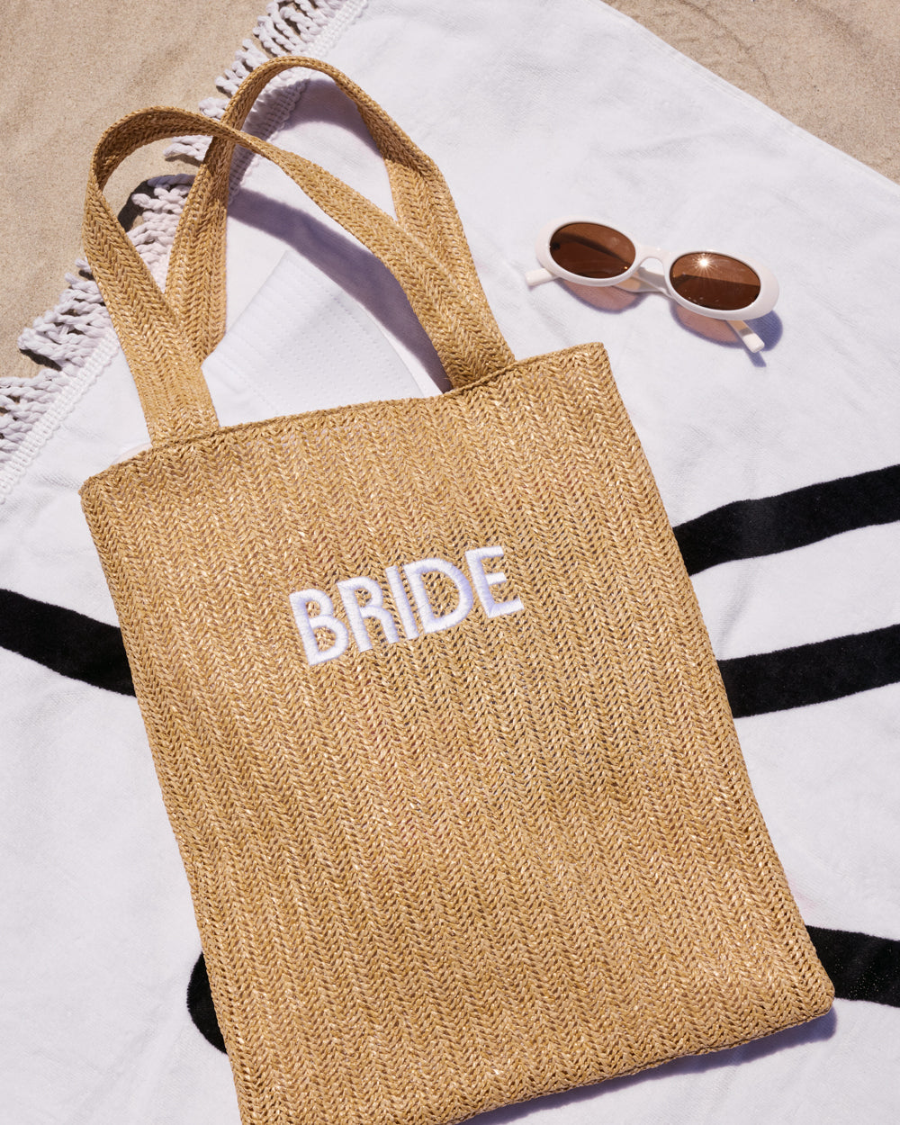 Bride Beach Tote - embroidered straw tote