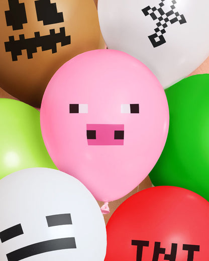 Pixel Mining Game Balloon Pack - 25 latex balloons