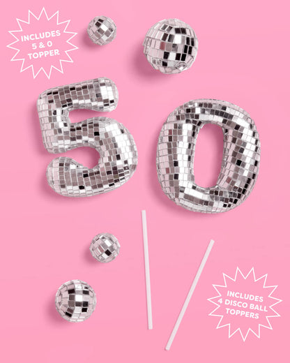 50 Disco Topper - 6 pc mirrored cake toppers