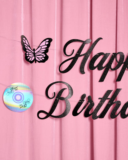 Y2K Birthday Banner - black glitter banner