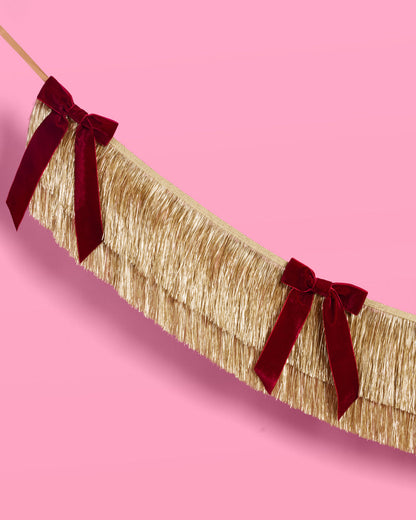 Golden Bow Fringe - layered fringe + velvet bows