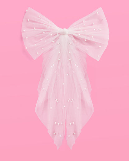Pearl Bikini Bow - white tulle bow with pearls