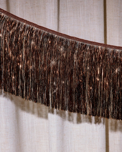 Espresso Fringe Banner - brown metallic fringe