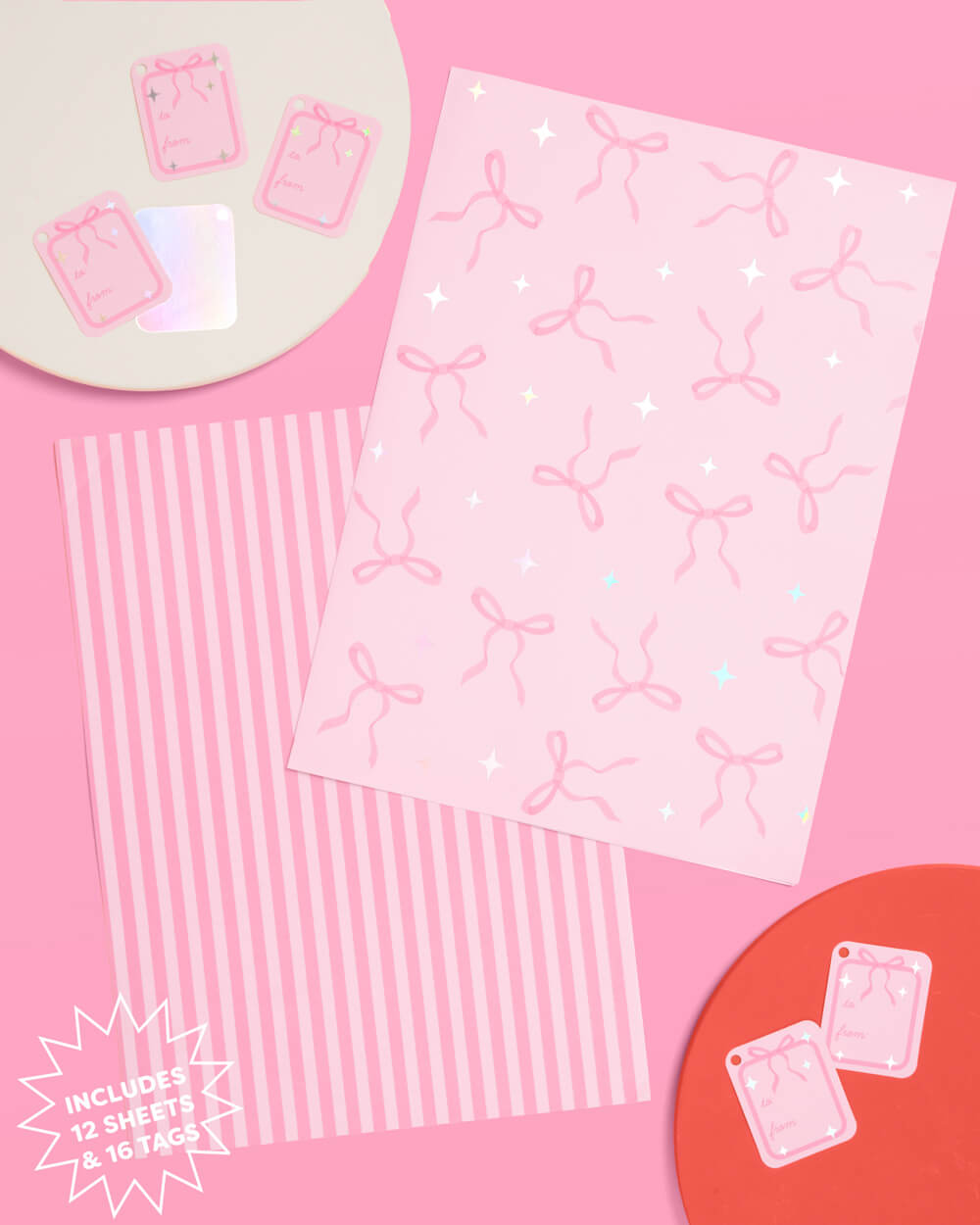 Pretty in Pink Wrapping Paper - 12 sheets + 16 tags